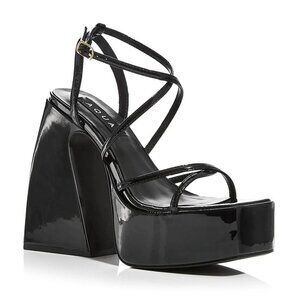 Aqua Chance Strappy Open Toe Platform Block Heels Black Size 8 (MSRP $118)